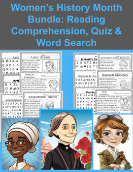 Preview of Women's History Month Bundle: Reading Comprehension, Quiz & Word Search