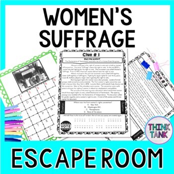 Preview of Women's Suffrage ESCAPE ROOM: 19th Amendment - Women's History Month