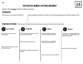 Preview of Women's Suffrage Interactive Activity - She Resisted PBS Worksheet