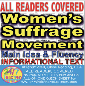 Preview of Women's Suffrage Movement Close Reading Leveled Passages CCSS, TEKS, SOL