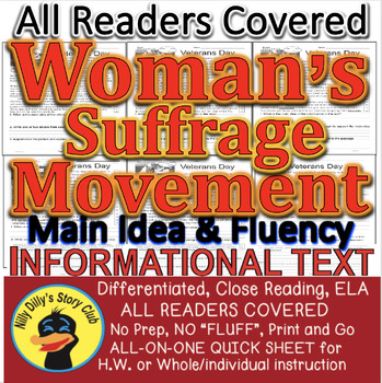 Preview of Women's Suffrage Movement FACTS CLOSE READING 5 LEVEL COMPREHENSION PASSAGES