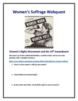 Preview of Women's Suffrage Movement Webquest (With Answer Key!