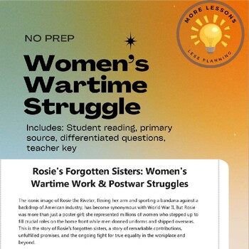 Preview of Women's Wartime Work & Postwar Struggles: 1 Reading Comprehension Worksheet