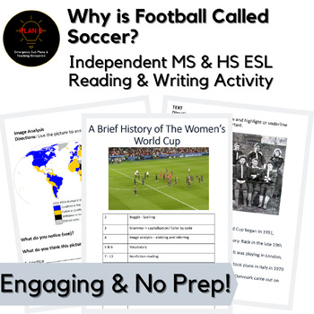 Preview of Women's World Cup History Middle & High School No Prep ESL Sub Activity Packet