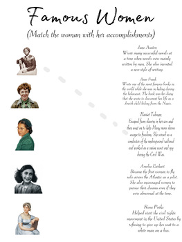 Preview of Women’s history matching printable worksheet