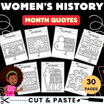 Preview of Women's history month Quotes Cut And Paste worksheets - Fun March Activities