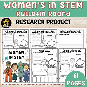 Preview of Women's in STEM Research Project Bulletin Board Biography Templates Writing