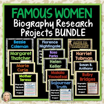 Preview of Famous Women Biography Bundle, Flip Book, Research Projects, Writing Prompts