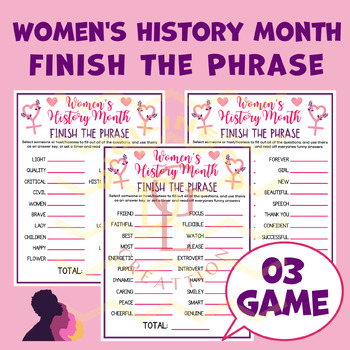 Preview of Womens History Month Finish the Phrase activity word problem crossword middle