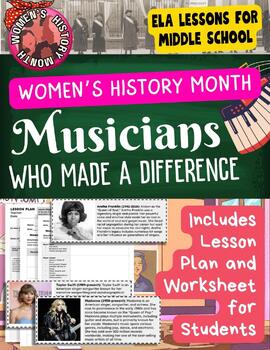 Preview of Womens History Month Important Female Musicians Singers Women's ELA Lesson