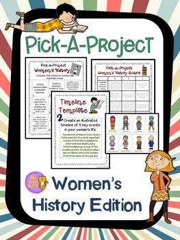 Preview of Women's History Month Pick A Project Writing Activities, Choice Boards, Rubric