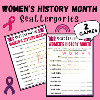Preview of Womens History Month Scattergories game Puzzle riddle sight word middle high 6th