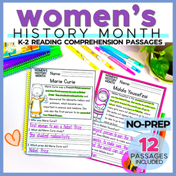 Preview of Womens History Month Social Studies Reading Comprehension Passages K-2