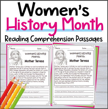Preview of Womens History Month Social Studies Reading Comprehension Passages K-2