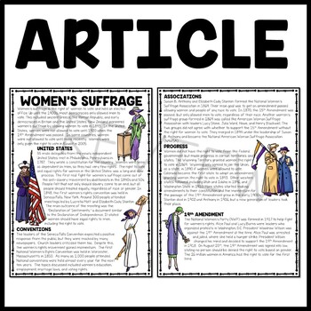Download Women's Suffrage Reading Comprehension Worksheet and Document Based Questions