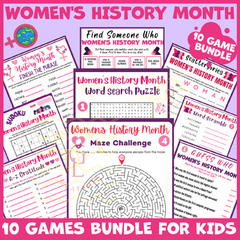 Preview of Womens history month icebreaker game BUNDLE main ideas independent work activity