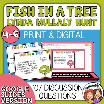 Preview of Fish in a Tree Task Cards - Discussion or Writing Prompt - Book Study Materials