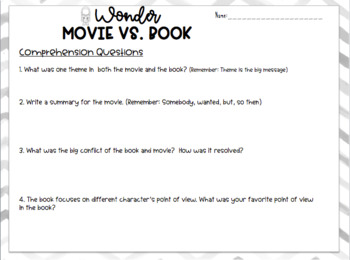 wonder book vs movie by tales from fifth teachers pay teachers