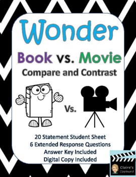 Preview of Wonder Book vs. Movie Compare and Contrast - Google Copy Included