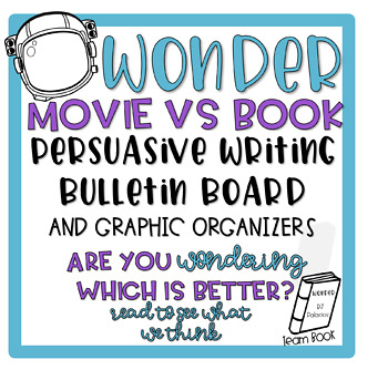 Preview of Wonder Book vs Movie Persausive Writing Bulletin Board & Graphic Organizers