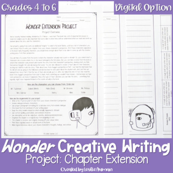 Preview of Wonder Chapter Extension Creative Writing Project
