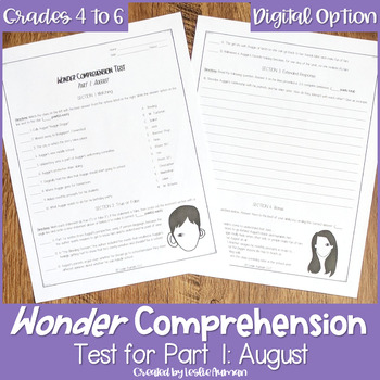 Preview of Wonder Comprehension Test for Part 1 August