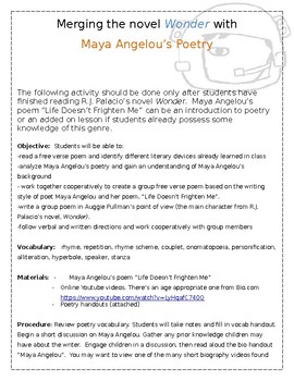 Preview of Wonder & Maya Angelou Poetry "Life Doesn't Frighten Me"  Activity