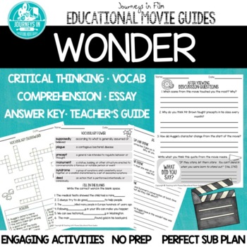 Preview of Wonder Movie Guide with Questions, Activities and Essay Writing