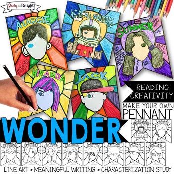 Preview of Wonder Novel Character Study, Characterization, Pennant, Make Your Own Banner