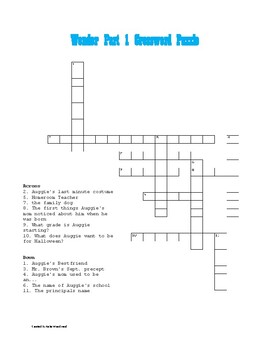 Wonder Novel Part 1 Crossword Puzzle by Reba Woodward TpT