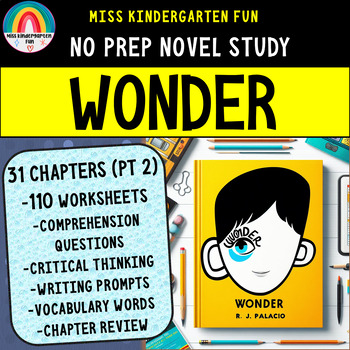 Wonder Novel Study: Comprehension Questions, Critical thinking, vocabulary  words