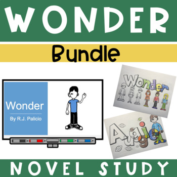 Preview of Wonder Novel Study PowerPoint and First Chapter Friday Coloring Sheets Bundle