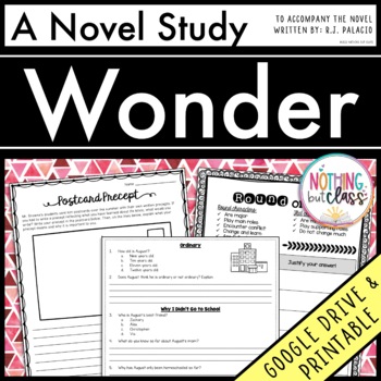 Preview of Wonder Novel Study Unit | Comprehension Questions with Activities and Tests