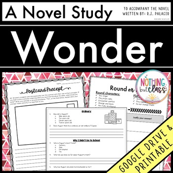 wonder novel study unit comprehension vocabulary activities and tests