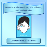Wonder Vocabulary Quizzes, Work Sheets, and Study Guides