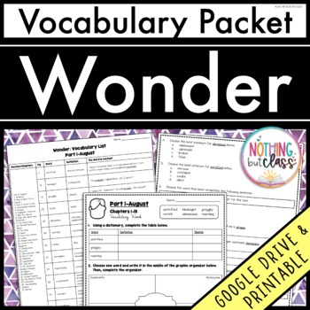 Preview of Wonder | Vocabulary Words with Activities