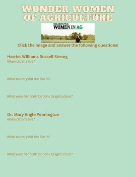 Preview of Wonder Women of Agriculture WebQuest