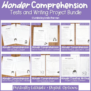 Preview of Wonder by R.J. Palacio Comprehension Test BUNDLE