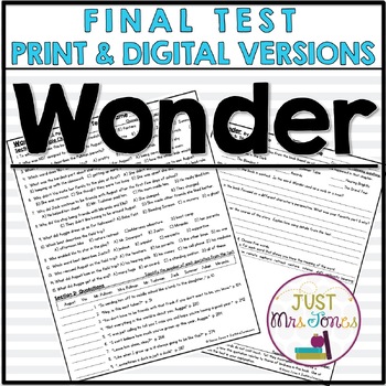 Preview of Wonder by R.J. Palacio Final Test