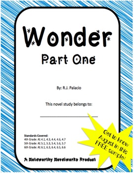 Preview of Wonder by R.J. Palacio - Part One Novel Study Freebie!