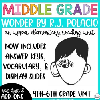Preview of Wonder by R.J. Palacio Reading Unit Novel Study Activities 4th 5th 6th | Digital