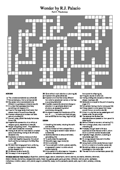 wonder by rj palacio part 2 vocabulary crossword by m walsh