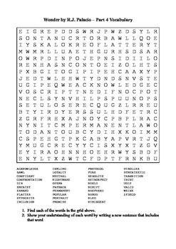 wonder by r j palacio part 4 vocabulary word search by m walsh