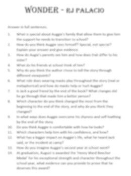 essay questions for wonder