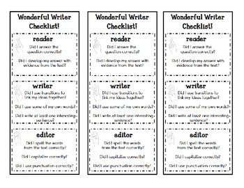 Preview of Wonderful Writing Checklist