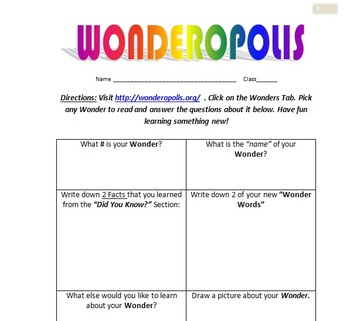 Preview of Wondering with Wonderopolis (Distance Learning)