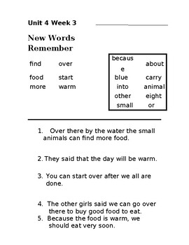 Preview of Wonders 1st Gr. Unit 4 Week 3 Cumulative Sight Word Sentences