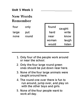 Preview of Wonders 1st Gr. Unit 5 Week 1 Cumulative Sight Word Sentences