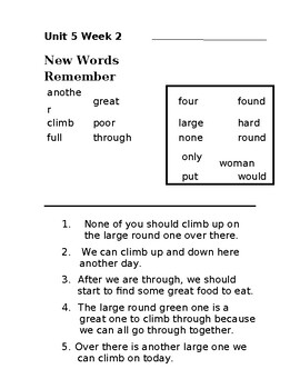 Preview of Wonders 1st Gr. Unit 5 Week 2 Cumulative Sight Word Sentences