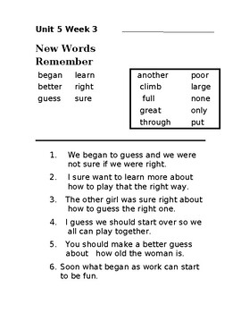 Preview of Wonders 1st Gr. Unit 5 Week 3 Cumulative Sight Word Sentences